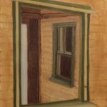 interior of brown house with green trim